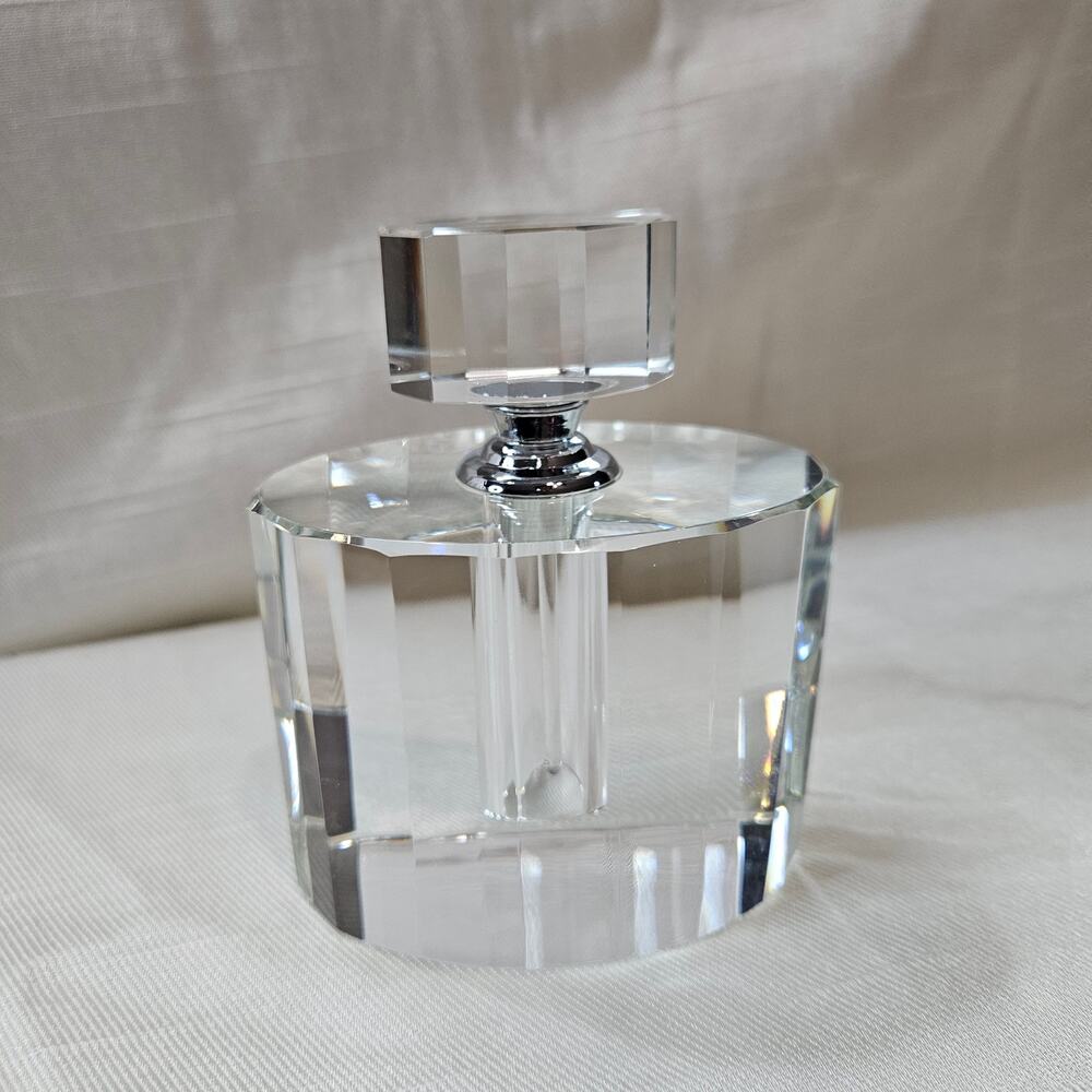 Oleg Cassini Faceted Crystal Perfume 3.5 Inch Oval- Shaped Bottle